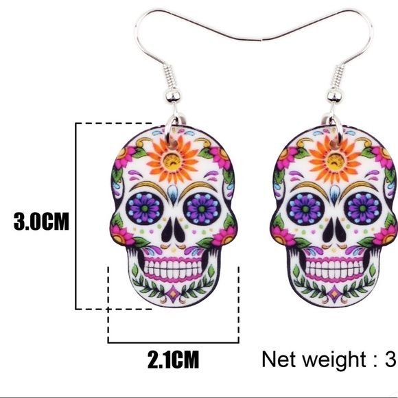 Sugar Skull Multi Color Pierced Earnings NWT - Picture 6 of 6